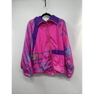 Vintage AK Sport Windbreaker Jacket Womens 6 Pink Purple Geometric Tribal Print
